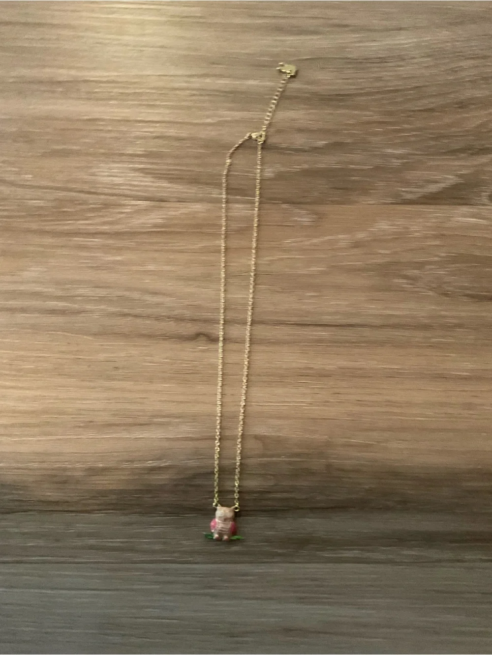 Gold Tone Owl Pendant Necklace - Pink and Green Accents